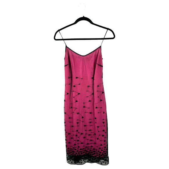 Nicole Miller Collection Vintage 1990s Pink Black Mesh Sequin Slip Dress Size 0 - Picture 1 of 8